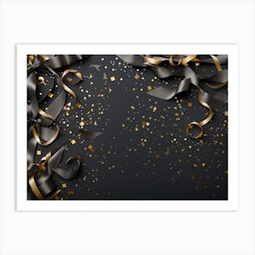 Gold Ribbons On Black Background Art Print