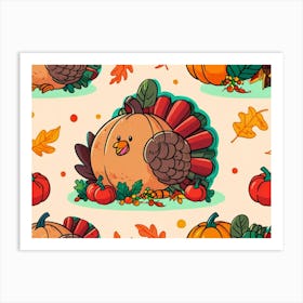 Default A Joyfully Festive Thanksgiving Illustration Featuring 3 (1) Art Print