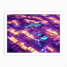 A Geometric Background Of A Grid Of Shimmering Squares In Shades Of Purple, Teal, And Gold Art Print