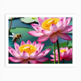 Lotus Flower With Bee 1 Art Print