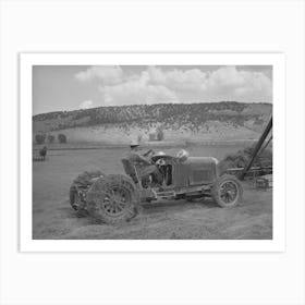 Homemade Tractor Made Of Old Lincoln Car Which Is Now Lifting Power For Hay Stacker, Ouray County, Colorado By Art Print
