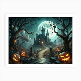 Mysterious Haunted Castle On A Hillside Art Print