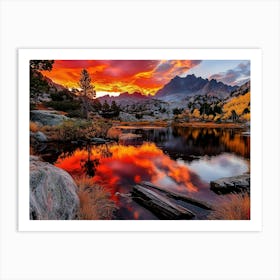 Tranquil Reflections: Serene Mountain Lake Under a Vibrant Sunset" 1 Art Print