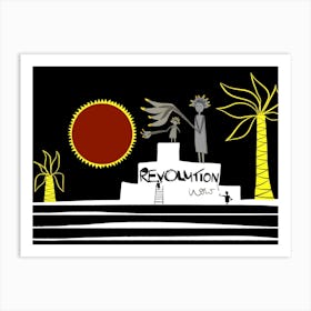 Women Revolution Statue Sun Black Palmtrees Art Print