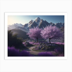 Plum Trees Spreading On Mountainside Art Print