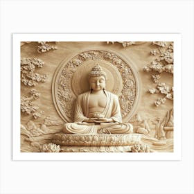 3d Hindu Ancient Religious Buddha Art Background Golden 6 Art Print