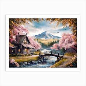 Mountain River and Cherry Blossom Art Print #8 Art Print