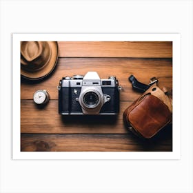 Vintage Camera And Hat Art Print