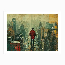 Urban Rhapsody: Collage Narratives of New York Life. Man On Ledge 2 Art Print
