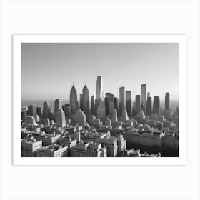 Black And White Aerial View Of A Modern Cityscape With Skyscrapers, Emphasizing Architectural Details And Urban Geometry Art Print