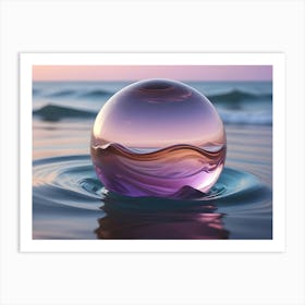 A Glass Orb, Resembling An Egg, Sits On The Surface Of Water With Ripples Around It, Capturing The Reflection Of A Sunset Sky, Symbolizing Harmony, Balance, And Nature Art Print