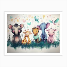 Animals and Pastel Colors 1 Art Print