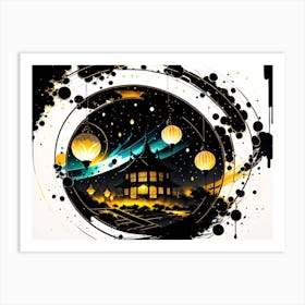 Asian House At Night Art Print