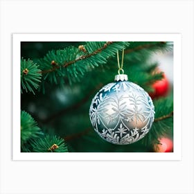 A Meticulously Detailed Geometrical Bauble Delicately Poised On The Thin Frost Dusted Branches Of (5) Art Print