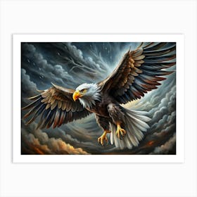 Bald Eagle Soaring Through Stormy Clouds Art Print