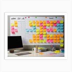 Calendar Brimming With Multicolored Post It Notes Varying Sizes Each Inscribed With Urgent Reminde (6) Art Print