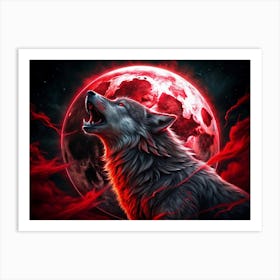 Wolf Howling At The Blood Moon Art Print