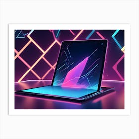 A Tablet Computer With A Blank Screen Is Displayed On A Black Background With Neon Geometric Patterns 1 Art Print