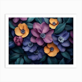 Purple Flowers Wallpaper Art Print