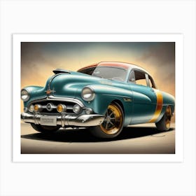 Blue Custom Car Vintage Classic 2 Art Print