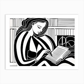 Just a girl who loves to read, Lion cut inspired Black and white Stylized portrait of a Woman reading a book, reading art, book worm, Reading girl 199 Art Print