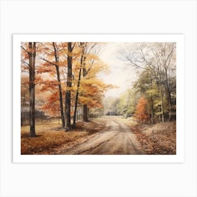 A Painting Of Country Road Through Woods In Autumn 29 Art Print