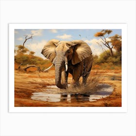 African Elephant In Water Realism3 Art Print