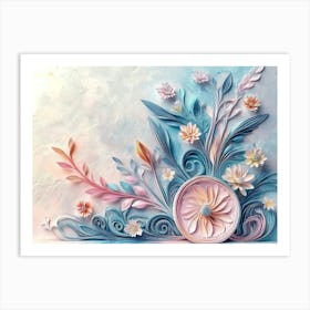 Flowers On A Blue Background 13 Art Print