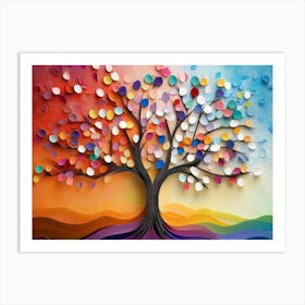 3d Colorful Tree With Hanging Branches And Multicolored Painting Art Print