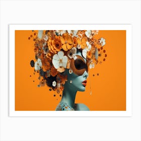 Woman With Flowers On Her Head 2 Art Print