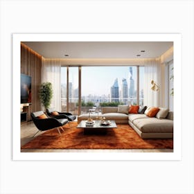 An Elegant Living Room In The Heart Of Autumn Brimming With Fine Furniture A Comfortably Plush Sof (2) Art Print