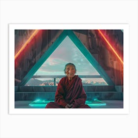 Shantiva zaga Buddhist Monk neon meditation Art Print