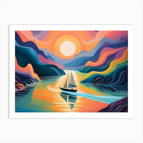 The Boat Sails Off Into The Sunset Art Print