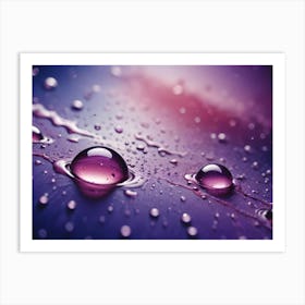 Close Up Shot Of Water Droplets On A Purple Surface, Illuminated By A Warm, Pink Light Art Print