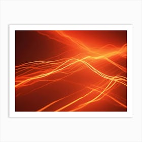 Abstract Image Of A Series Of Glowing Orange Lines That Resemble Waves Or Energy Flowing Through A Dark Background Art Print