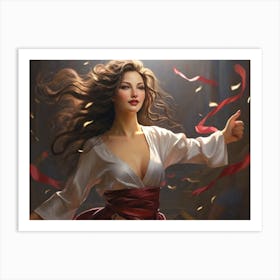 Romantic Woman With Long Hair Art Print