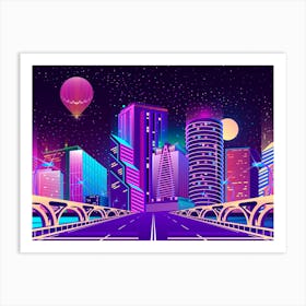 Neon City Background - Synthwave Neon City Art Print