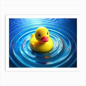 Yellow Rubber Duck Floating In Blue Water 1 Art Print