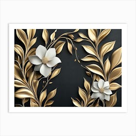 Gold Leaves And Flowers Art Print