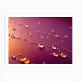 Close Up Macro Shot Of Water Droplets On A Pink And Orange Surface Art Print