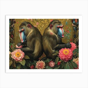 Floral Animal Illustration Mandrill 2 Art Print