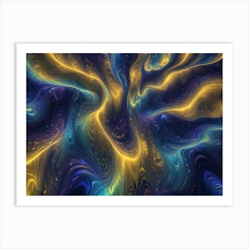 Abstract Image Of Swirling, Fluid Colors In Shades Of Blue, Gold, And Purple Art Print