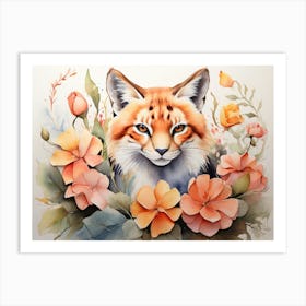 Fox Floral Watercolor Painting Art Print