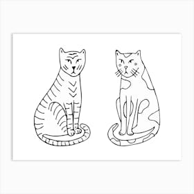 Two Cats Cute Couple Illustration Art Print
