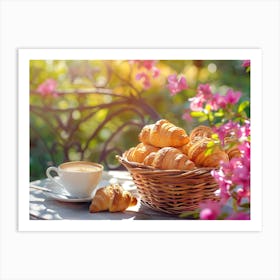 Coffee And Croissants In A Basket Art Print