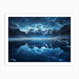 Night Sky With Mountains Paintings Art Print Art Print