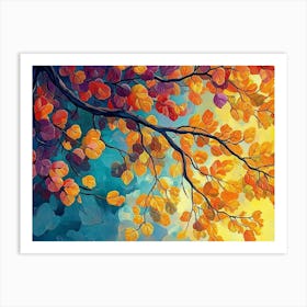 Vibrant 3d Tree Abstraction Colorful Leaves On Hanging Branches 3 Art Print