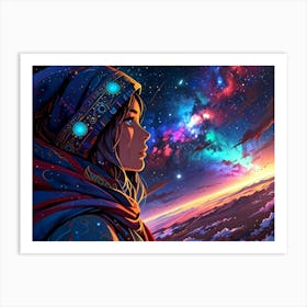 Girl Looking At The Stars 1 Art Print