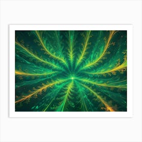 An Abstract Fractal Image Featuring Swirling, Glowing Lines And Shapes In Shades Of Green And Yellow On A Dark Background 1 Art Print