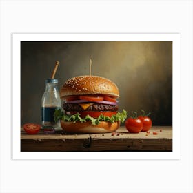 Hamburger With Tomato And Ketchup art Art Print